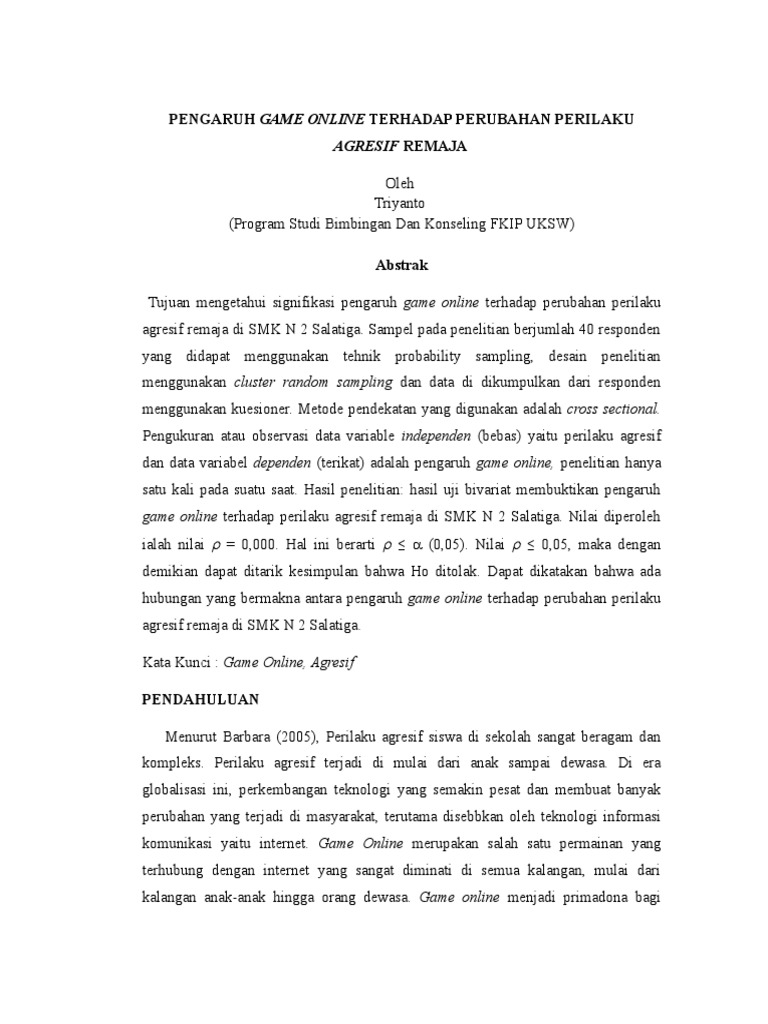 Pengaruh Game Online Terhadap Perilaku Agresif Remaja PDF