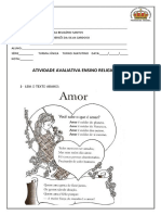 Atividade Avaliativa Ensino Religioso 3° Ano