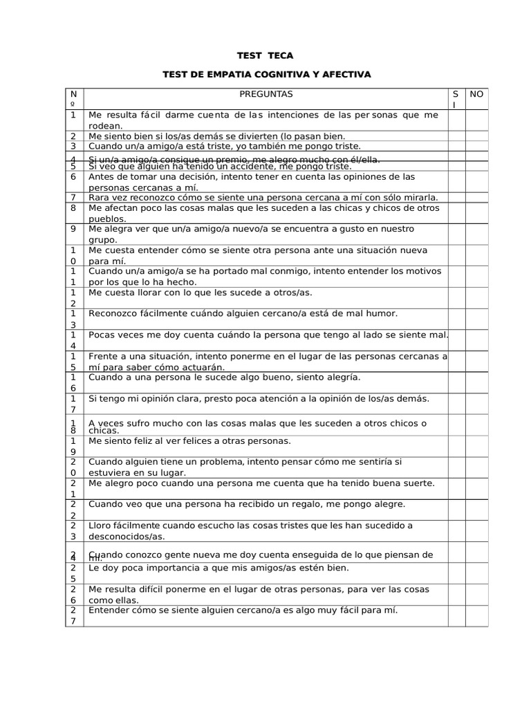 Test TECA de Empatía Cognitiva y Afectiva | PDF | Sicología | Conceptos ...
