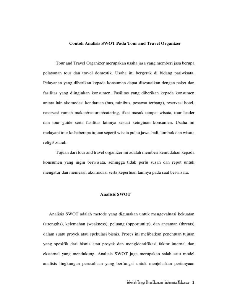 Analisis Swot Pada Tour And Travel Organizer Pdf
