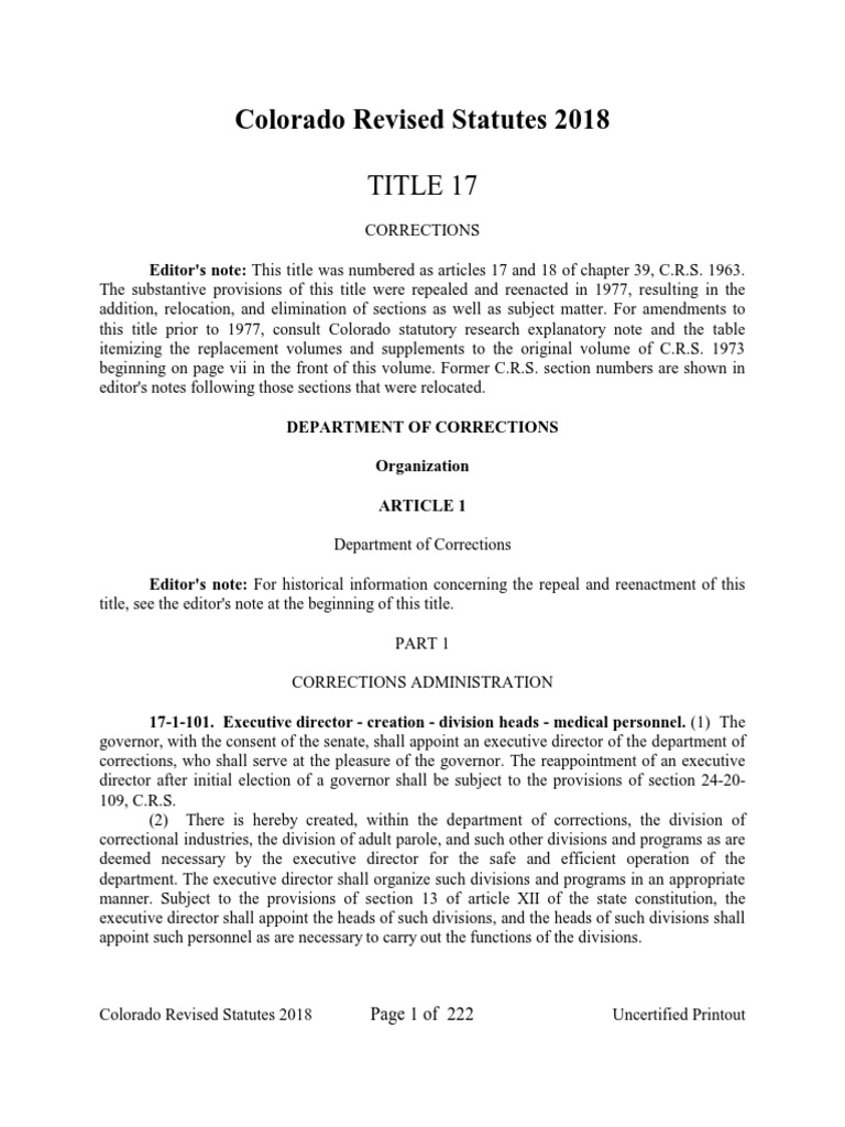 Colorado Revised Statutes 2018 Download Free PDF Prison Repeal