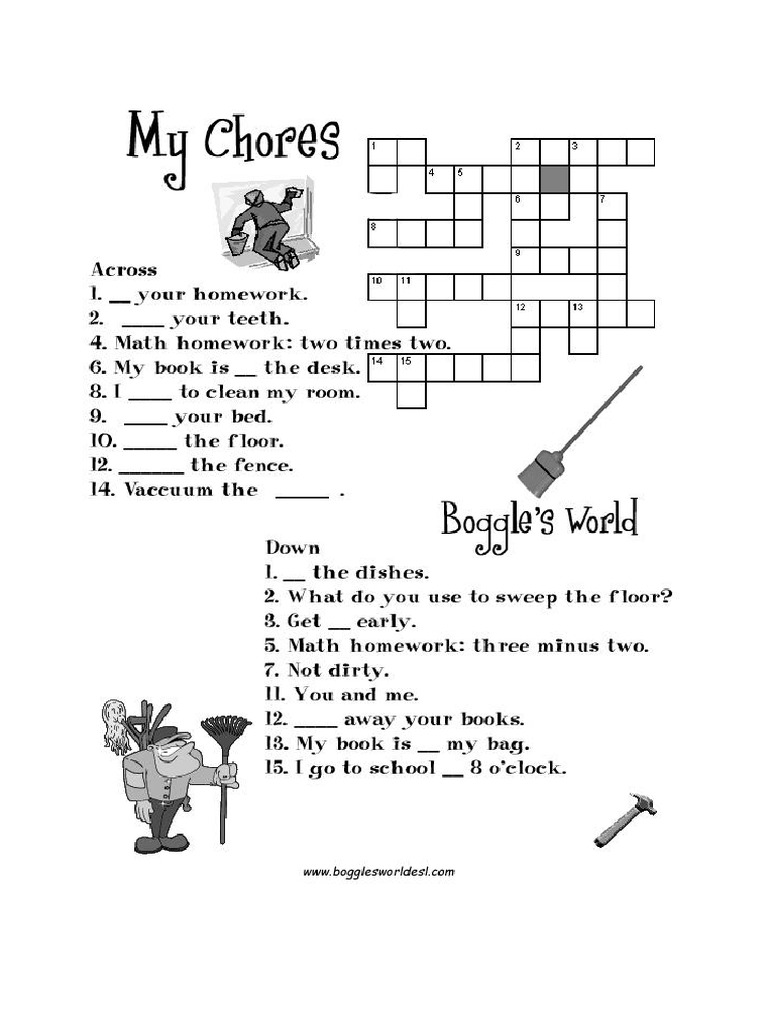 My Chores Crossword PDF