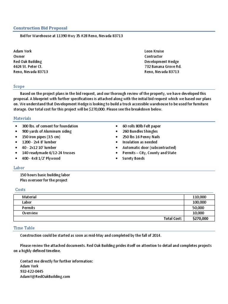 Construction Project Proposal Template