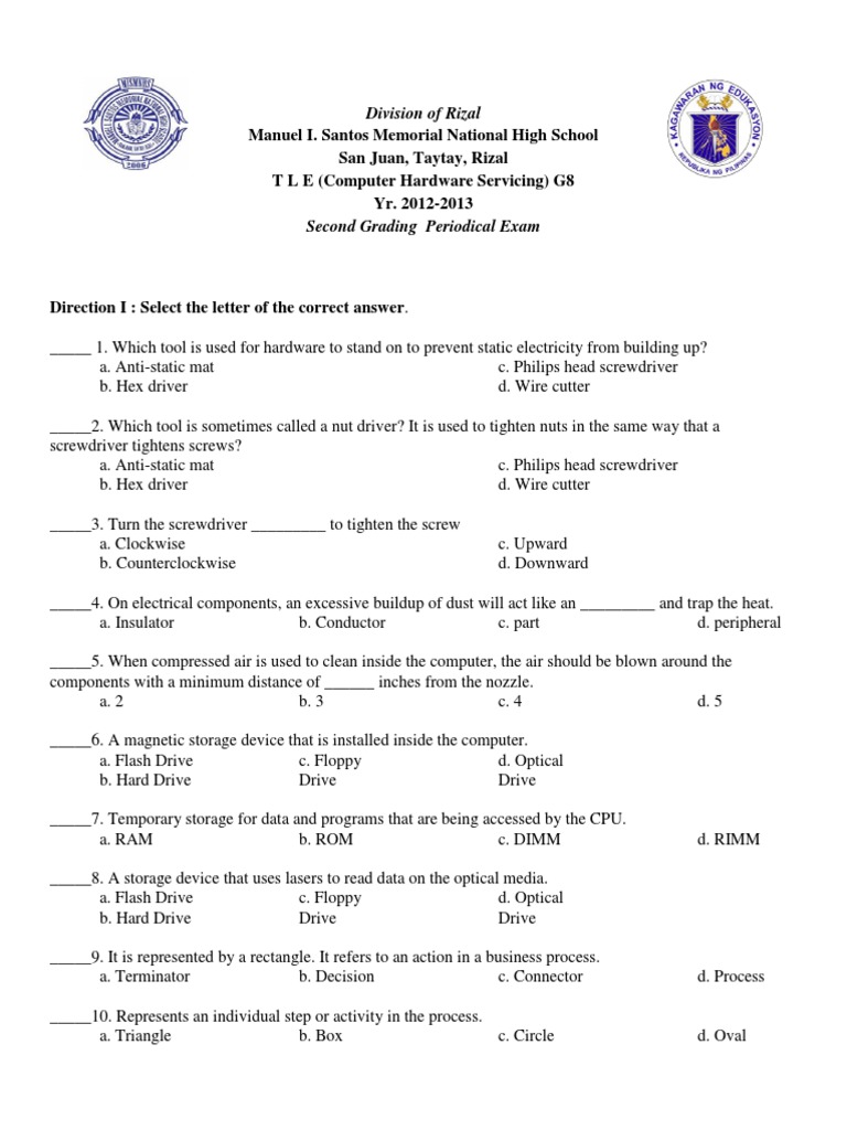 CHS Periodical Test Grade 8 PDF Computer Data Storage Screw