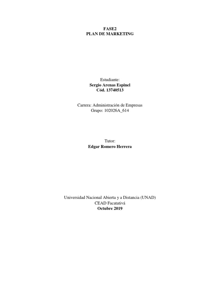 Fase 2 Unidad 2 Plan de Marketing | PDF | Marketing | Presupuesto