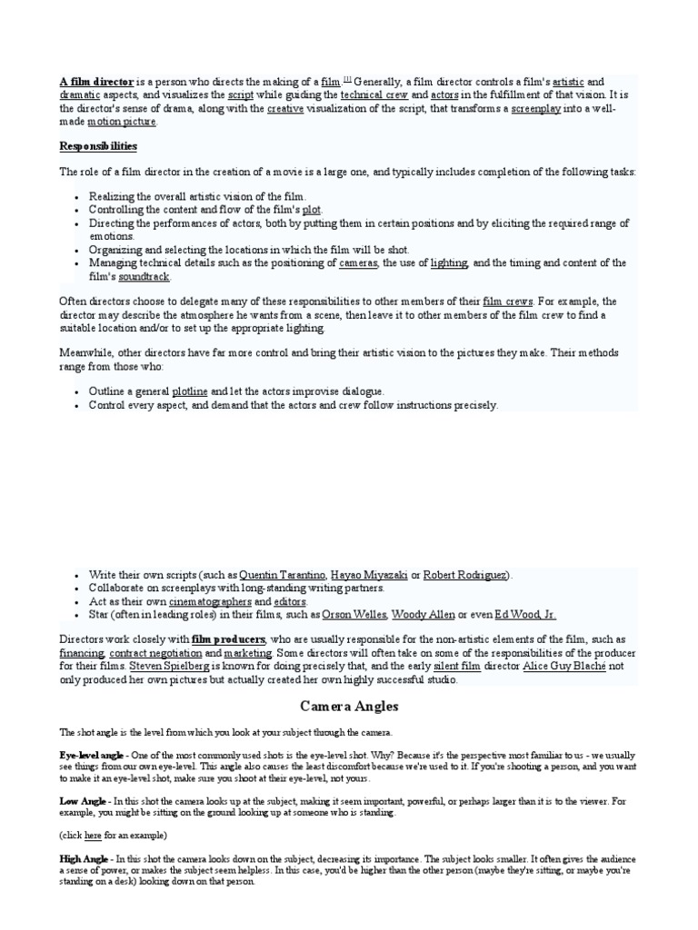 Tv Film Production Basics Pdf Film Director Camera