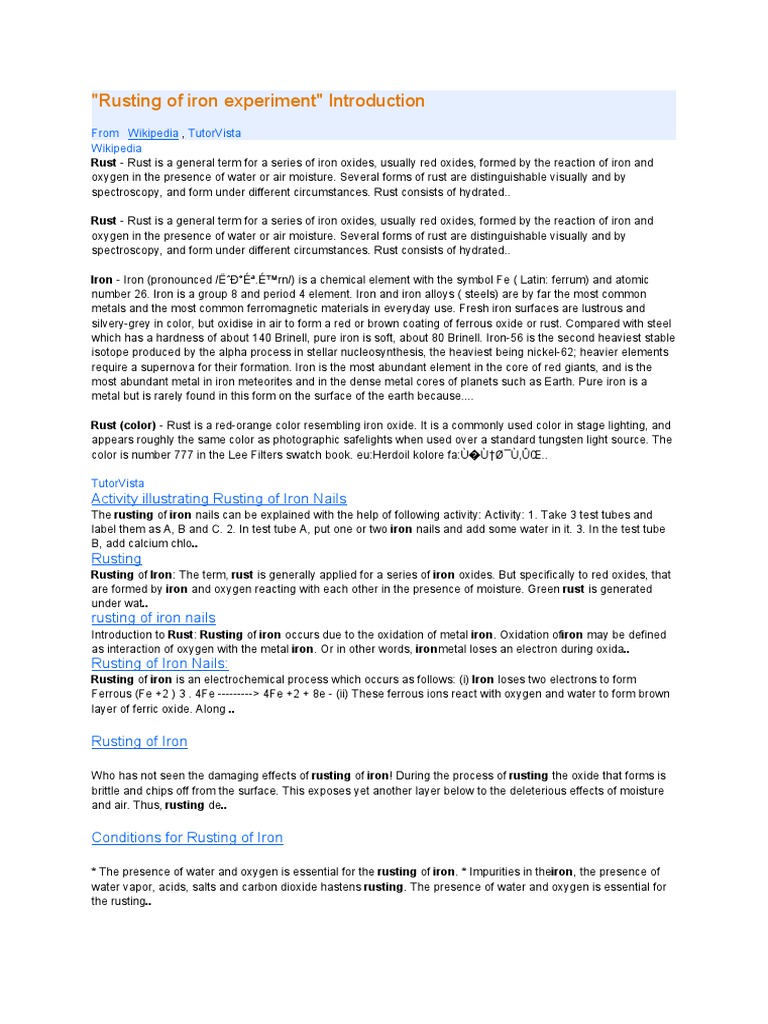 "Rusting of Iron Experiment" Introduction | PDF | Rust | Corrosion