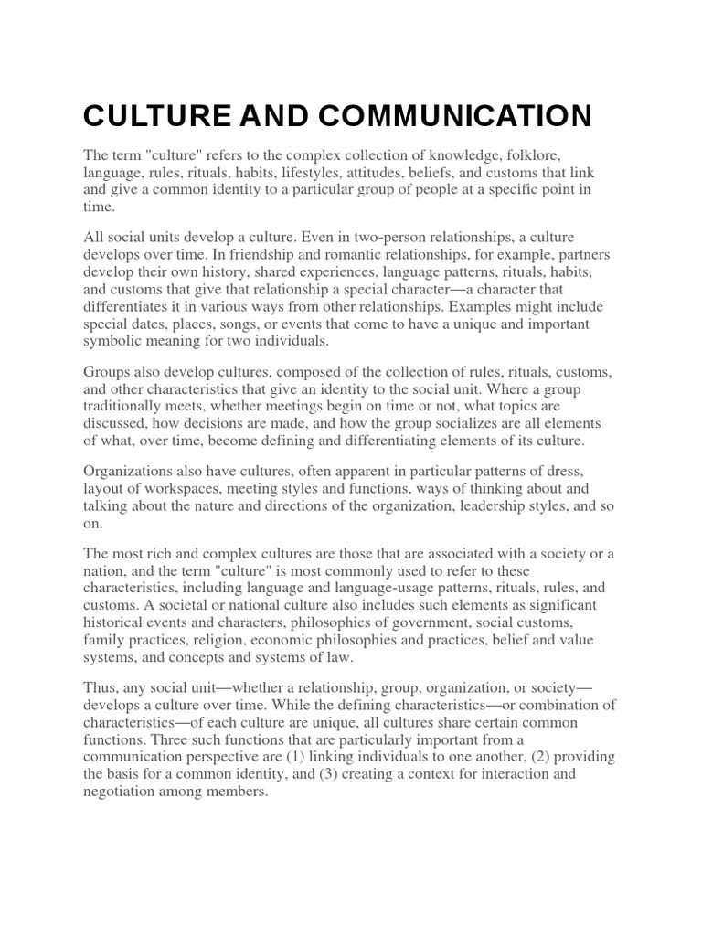 Culture And Communication Pdf Traditions Society