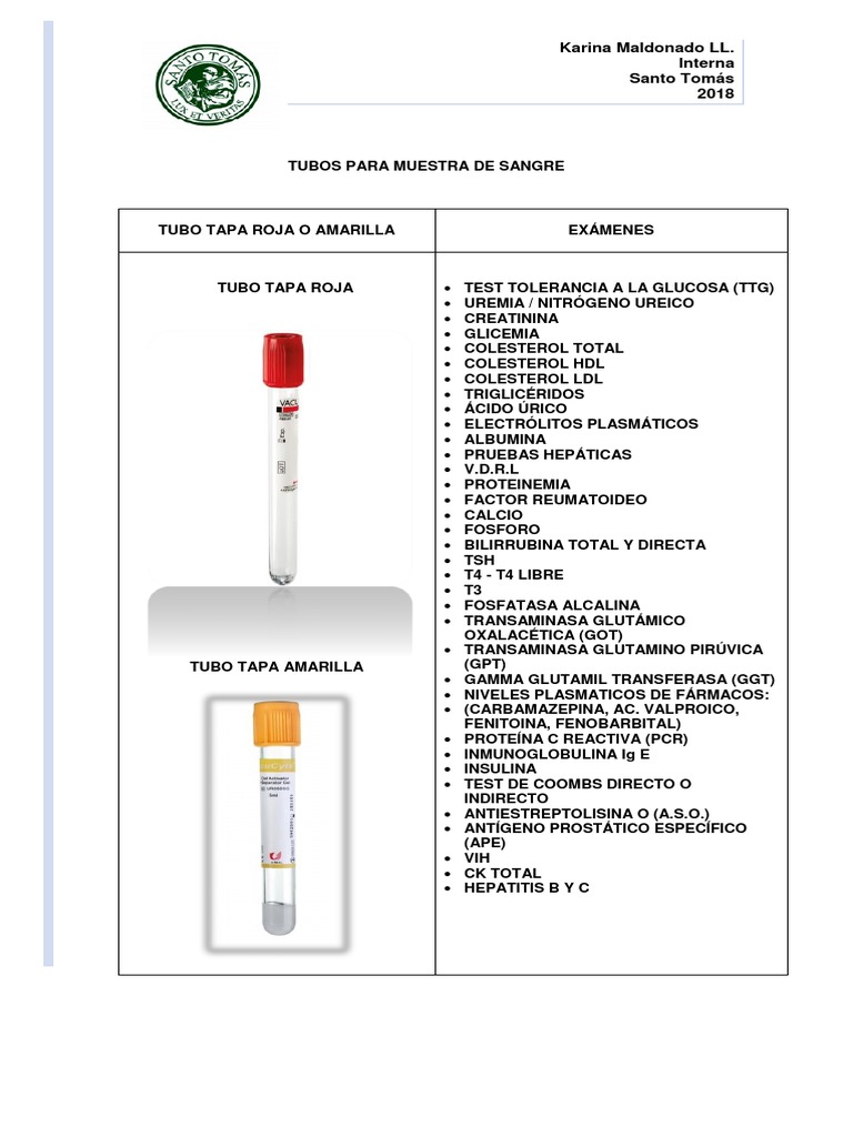 Tubos para Análisis de Sangre | PDF | Transaminasa | Fluidos corporales