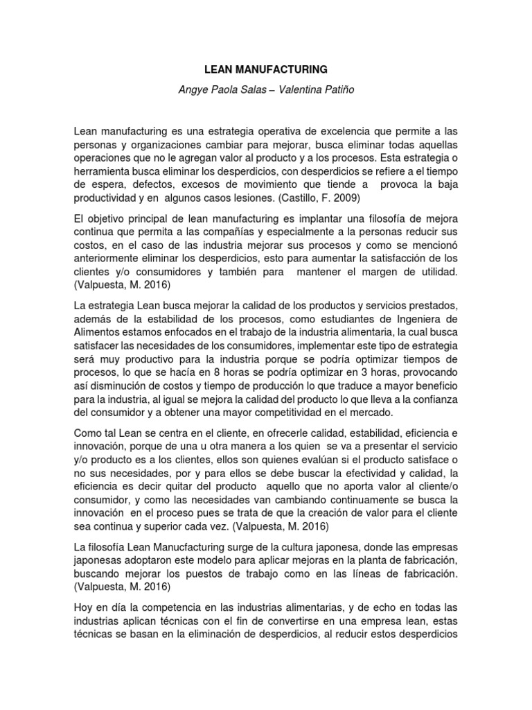 Estrategias de Lean Manufacturing | PDF | Lean Manufacturing | Calidad ...
