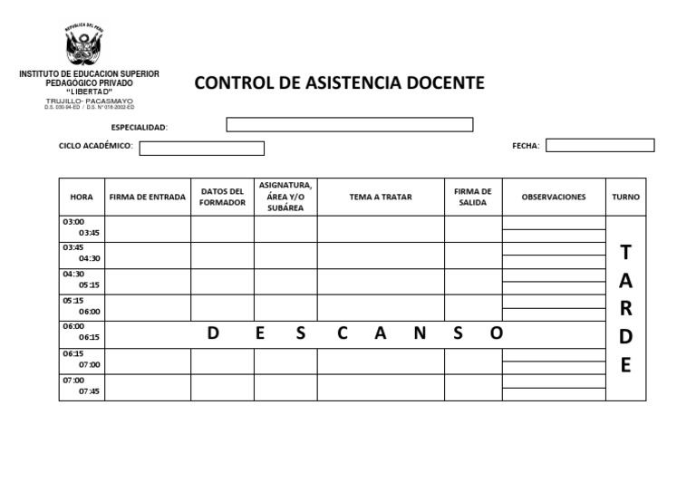 Control de Asistencia Docente 2023 | PDF