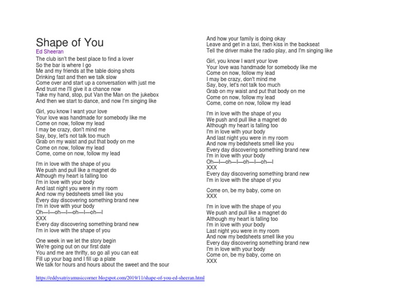 Letras De Músicas (Traduções) - Ed sheeran- shape of you - Wattpad