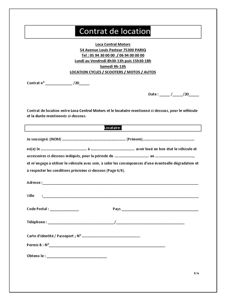 Imprimer Contrat De Location Voiture Vierge Pdf Contrat de Location Auto | PDF | Facture | Véhicules