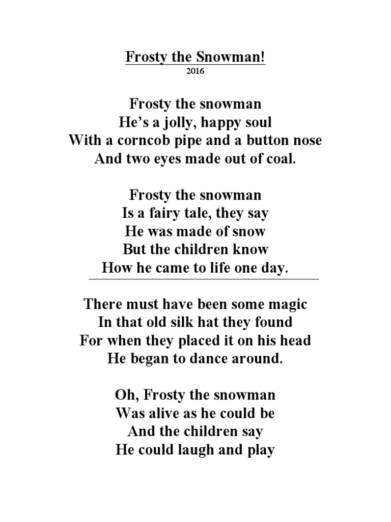 Frosty The Snowman Lyrics