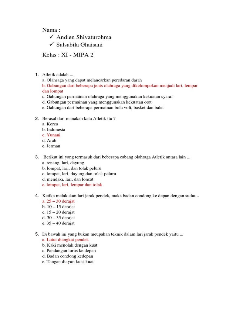 Soal Penjas Atletik