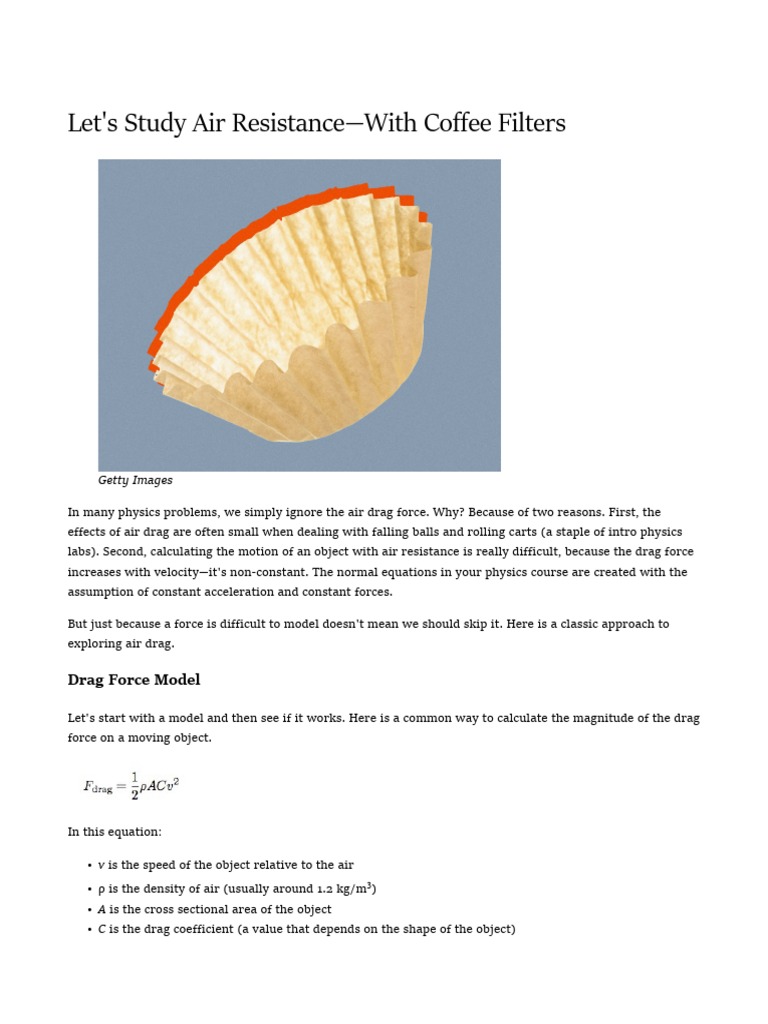 Exploring Air Resistance Through Coffee Filter Experiments PDF Drag