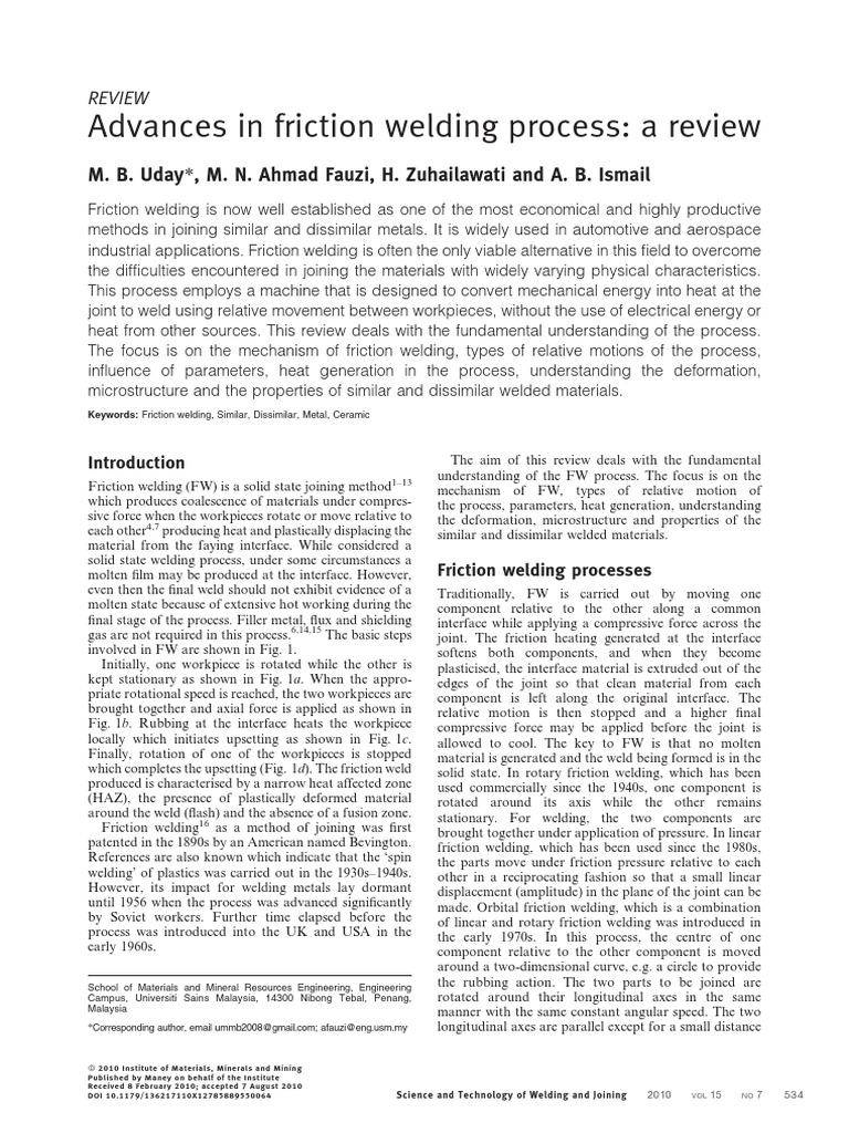 Advances in Friction Welding Process A Review | PDF | Welding ...