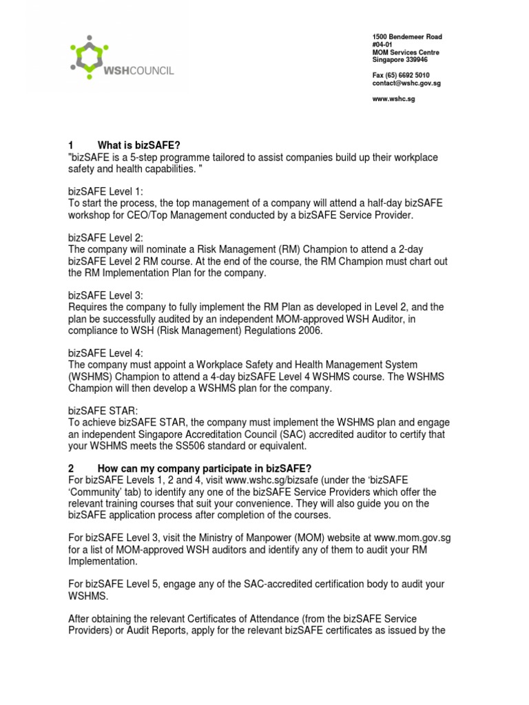 Bizsafe Audit Occupational Safety And Health