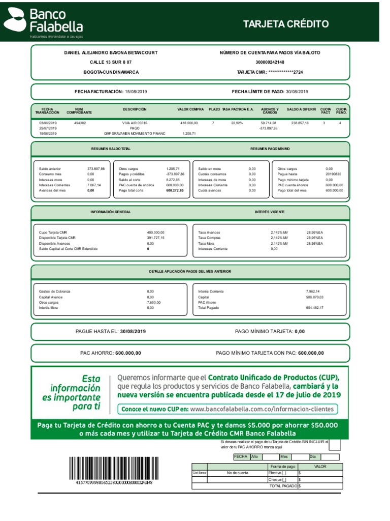 Estado de Cuenta Daniel Bayona 2019 | PDF | Crédito | Finanzas y dinero