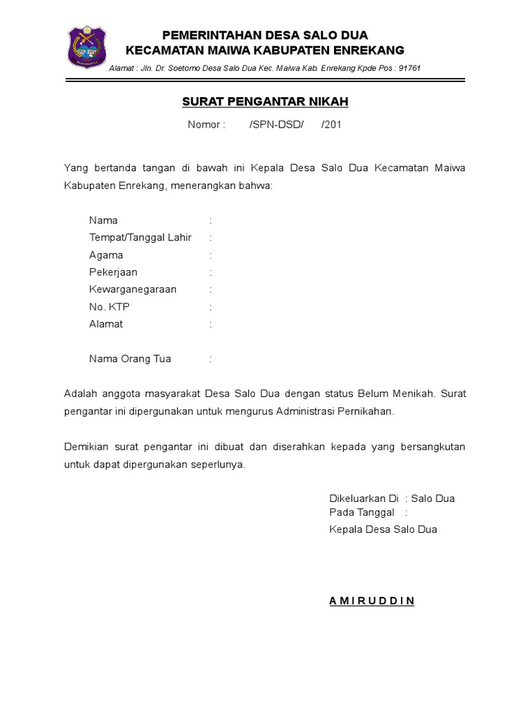 Surat Pengantar Nikah | PDF