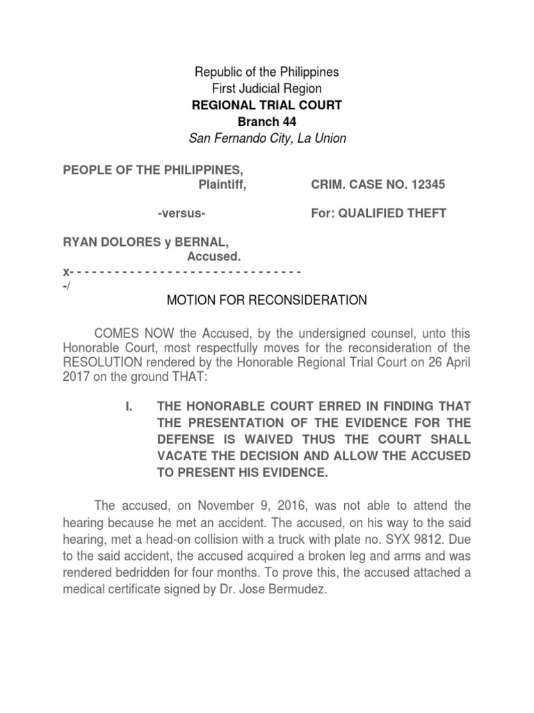 Motion For Reconsideration PDF Circumstantial Evidence Theft