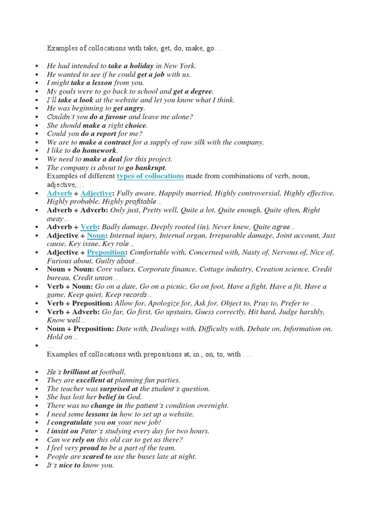 Examples of Collocations | PDF | Adverb | Verb