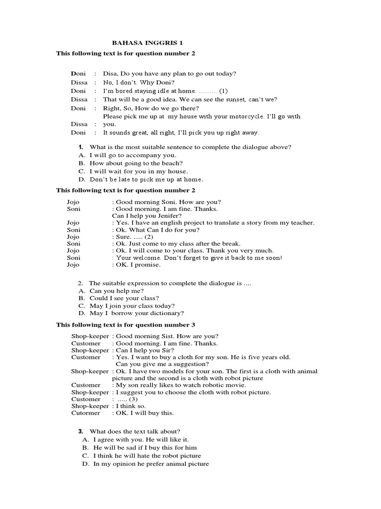 English Dialogue Completion Exercises | PDF | Elephant | Penguin