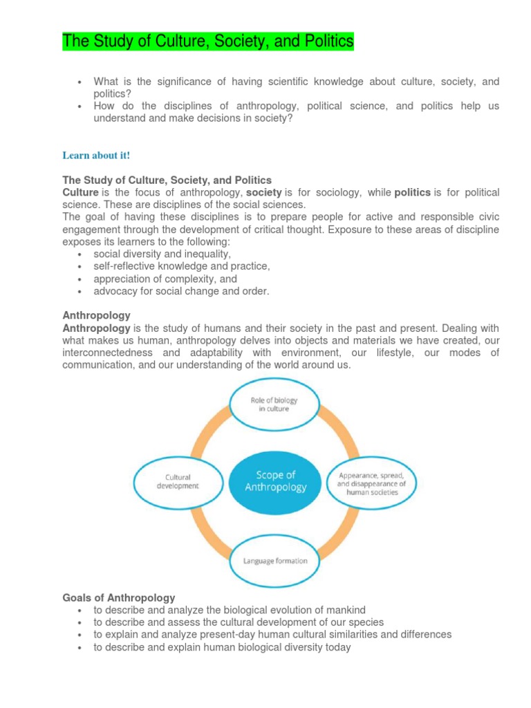 Importance of Studying Culture and Society | PDF | Political Science ...