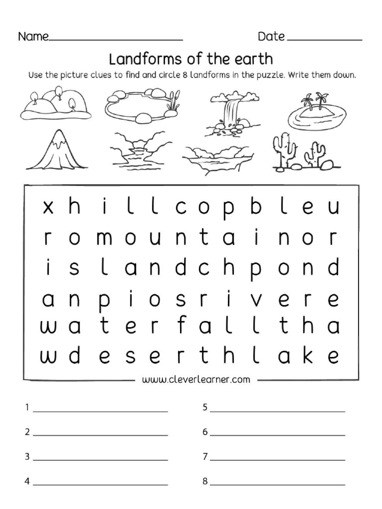 Landform Printable Worksheets For Preschools and Kindergarten 3d | PDF