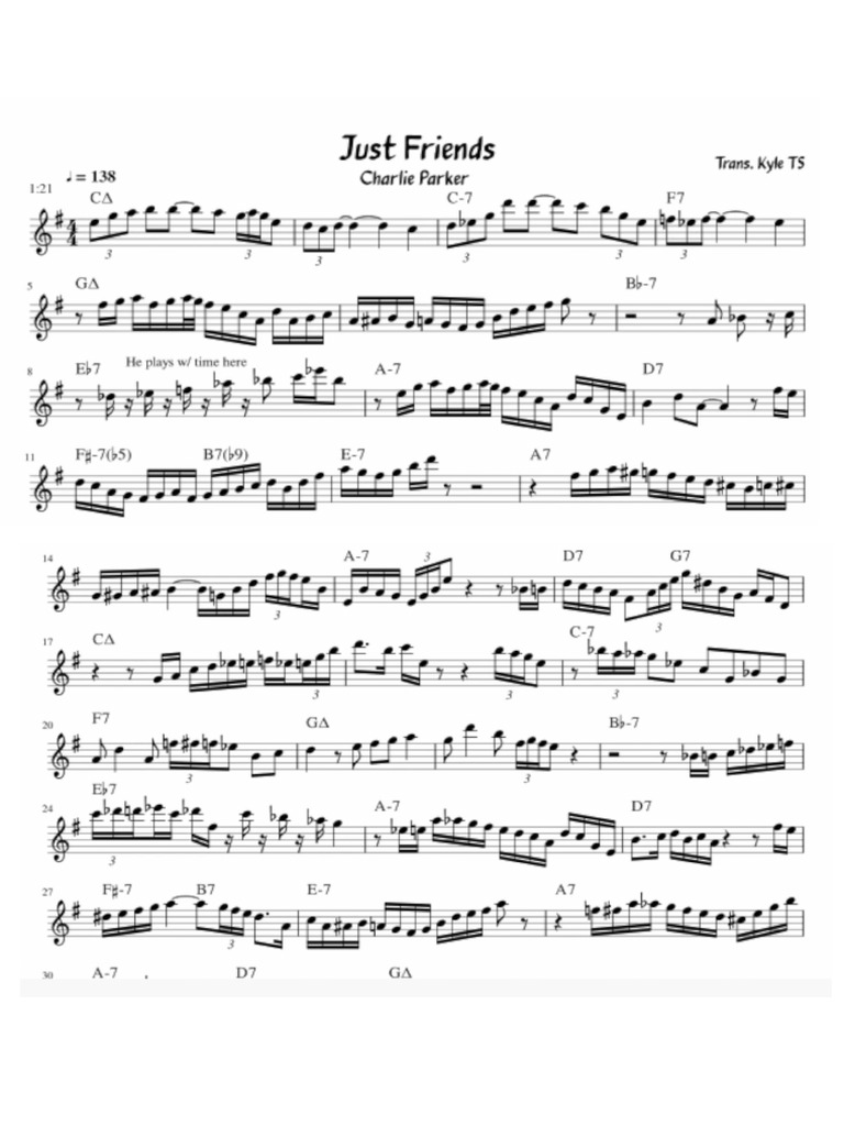 Just friends Charlie Parker Solo Transcription