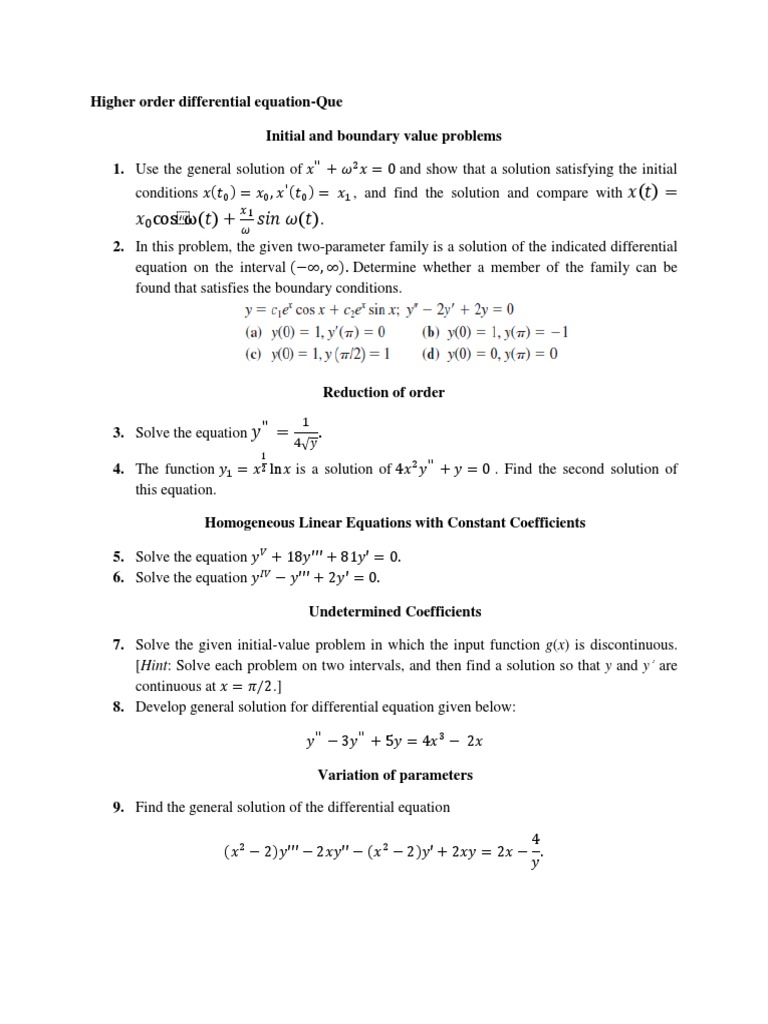 Higher Order Des Pdf Pdf Equations Mathematical Analysis