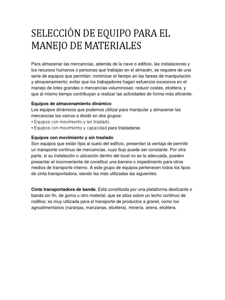 Selección de Equipos para Almacenes | PDF | Almacén | Transporte