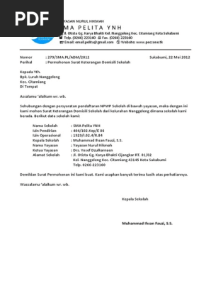 Surat Permohonan Domisili Sekolah Pdf