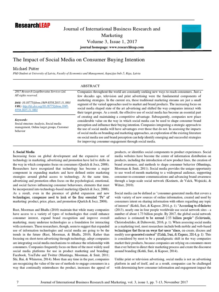 The Impact of Social Media on Consumer Buying Intention: An Exploration ...