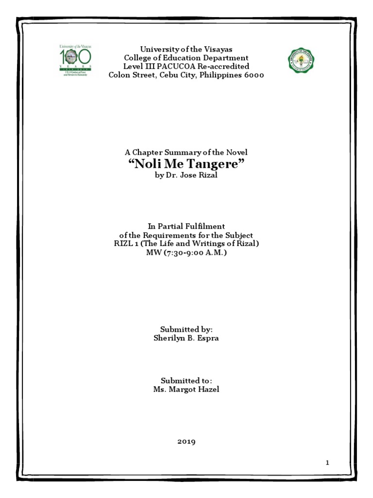 Noli Me Tangere: Chapter Summaries | PDF | Mystery, Thriller & Crime ...