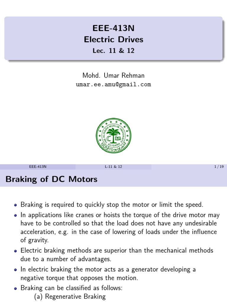 Braking | PDF | Electric Motor | Brake
