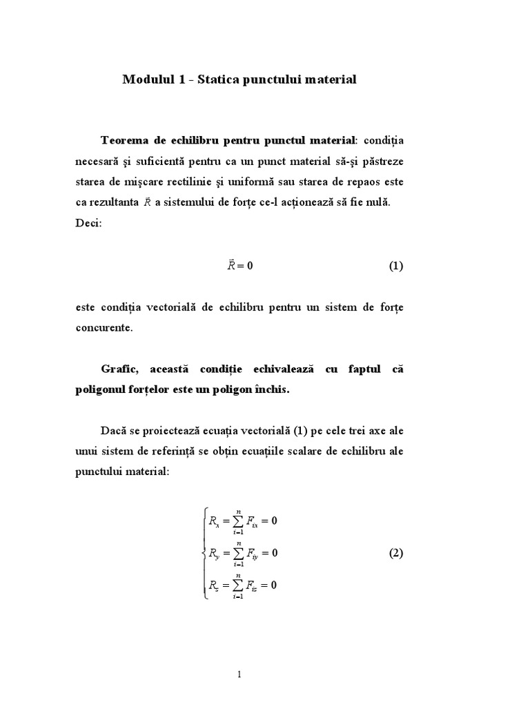 Modulul 1. Statica Punctului Material | PDF
