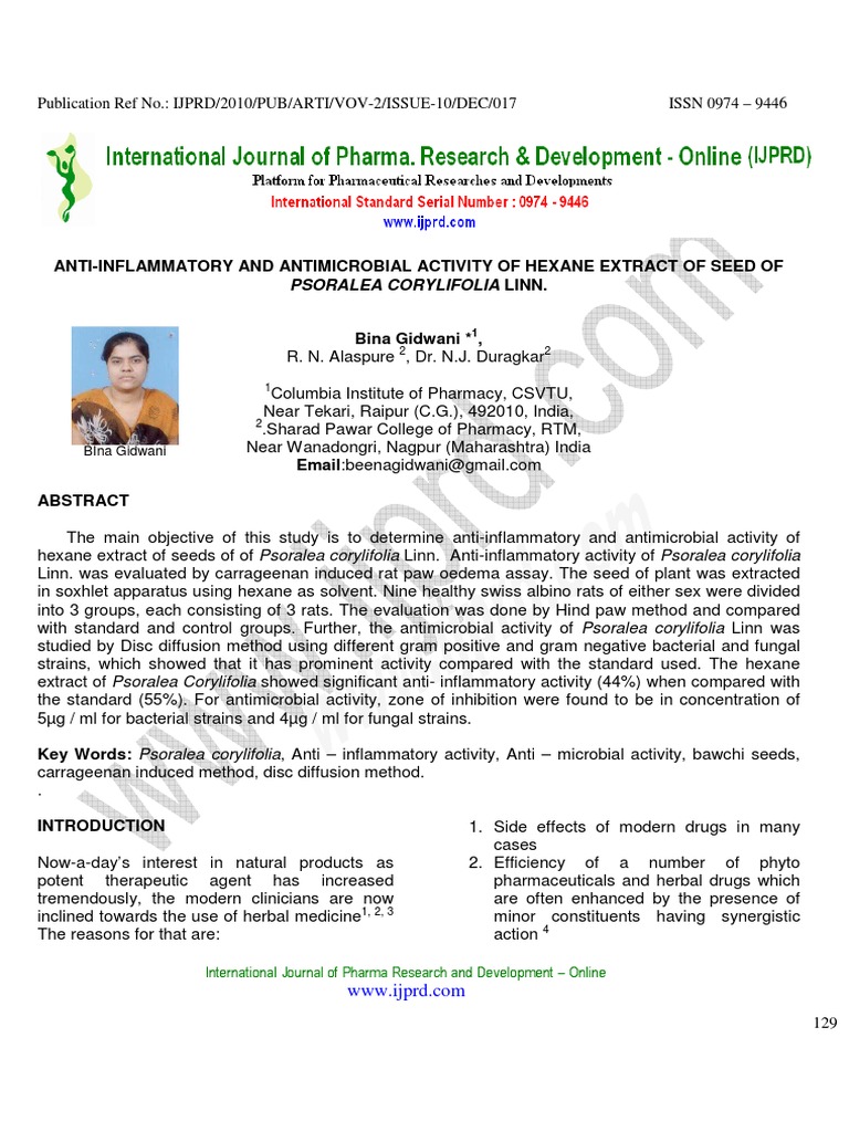Anti-Inflammatory & Antimicrobial Effects of Psoralea Corylifolia ...