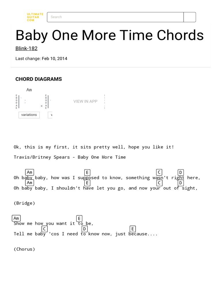 Baby One More Time Chords By Blink 1 Pop Music Dance Pop