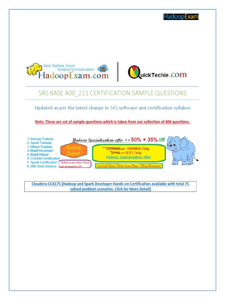 SAS BASE A00 211 Sample Questions | PDF | Sas (Software) | Big Data