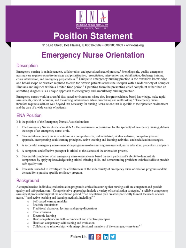 Emergency Nurse Orientation Emergency Department Competence (Human