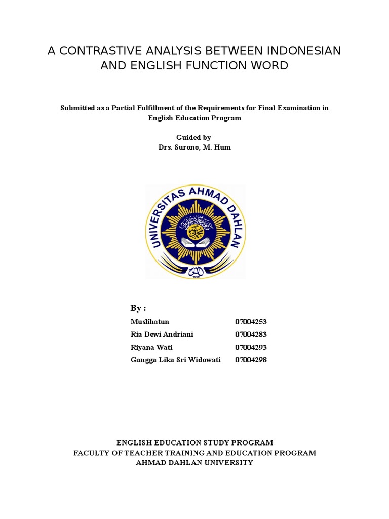 A Contrastive Analysis Between Indonesian and English Function Word ...