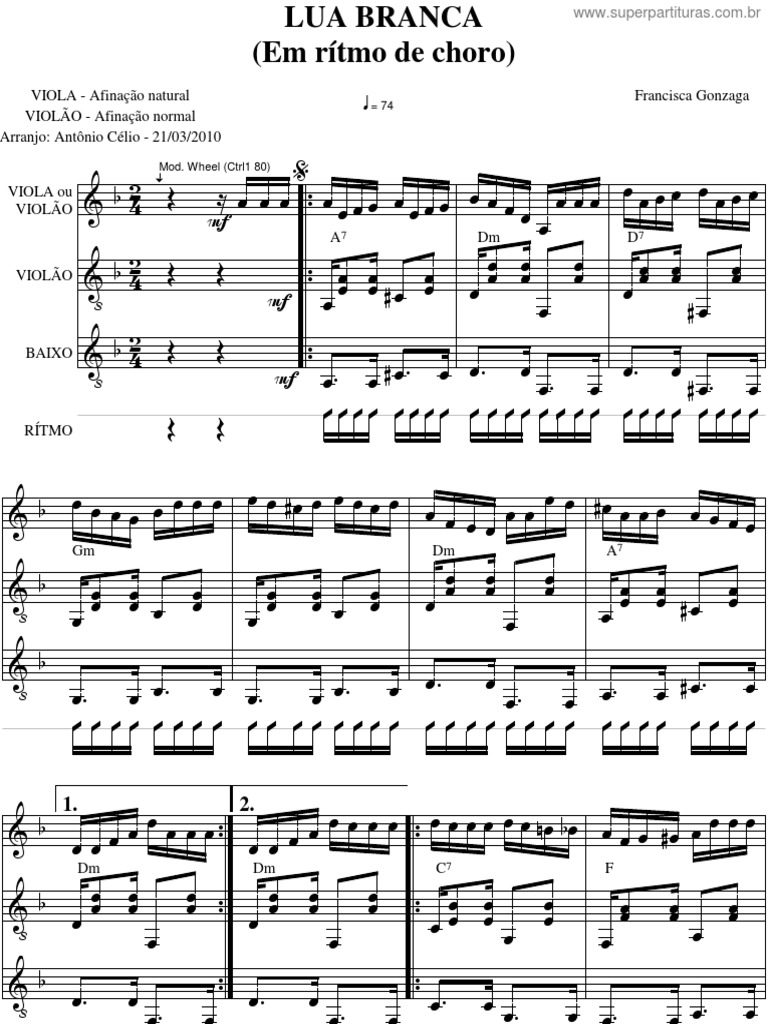 Partitura de Lua Branca pour Violão | PDF | Formes musicales ...
