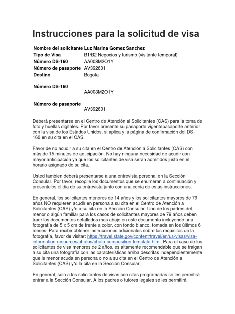 Instrucciones para La Solicitud de Visa | PDF | Visa de viaje