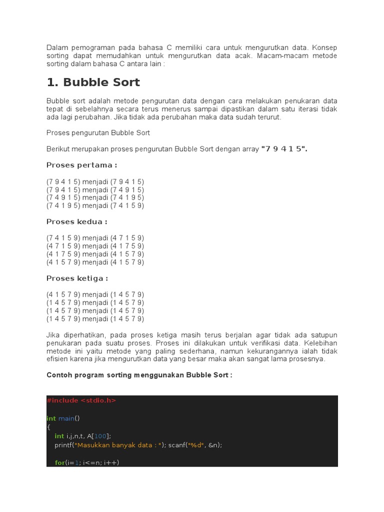 Metode Sorting dalam Pemrograman C | PDF | Metode & Bahan Ajar ...