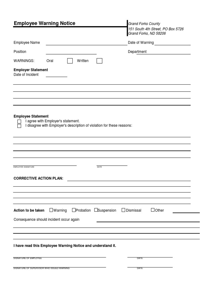 Employee Warning Notice Template | PDF