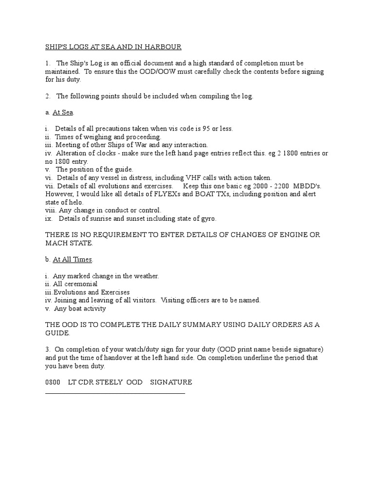 Instructions For The Ships Log | PDF | Technology & Engineering