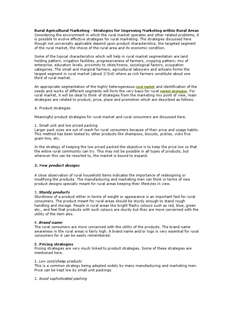 Rural Marketing Strategies for Agriculture | PDF | Marketing | Market ...