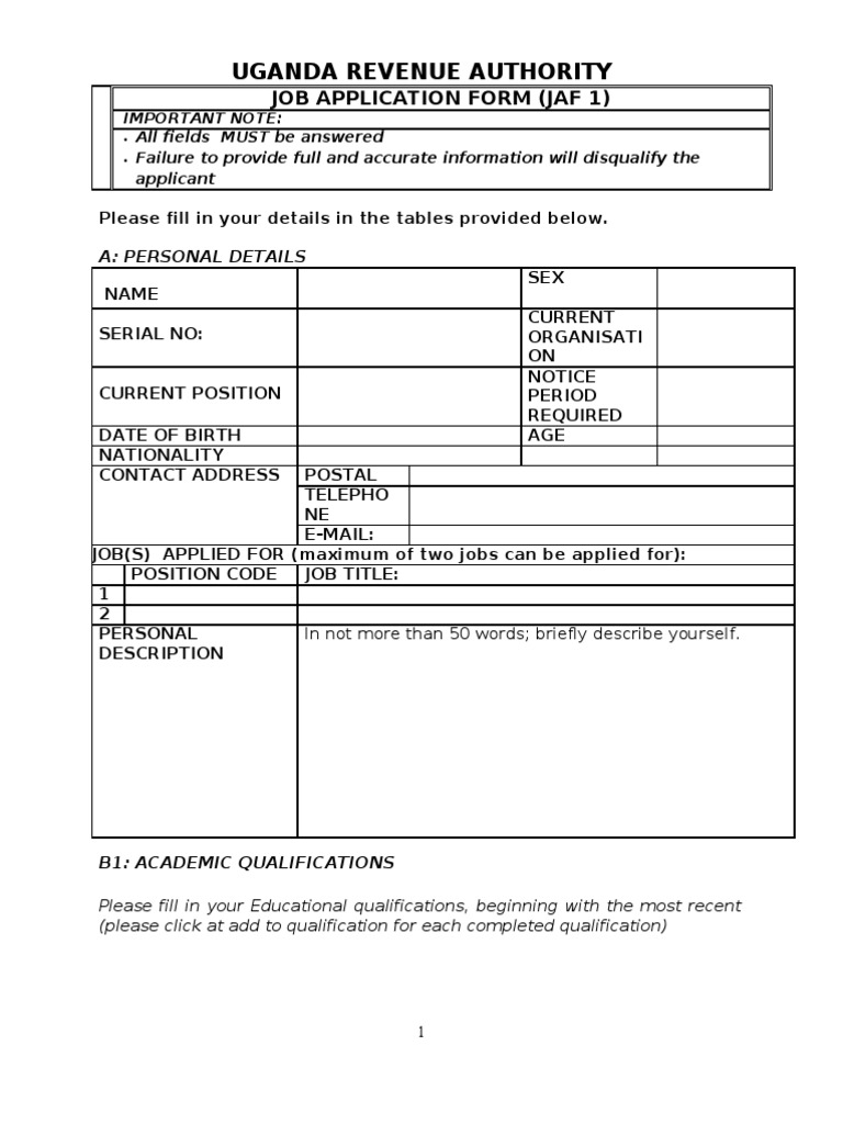 Human Resource Job Application Form Computing Technology