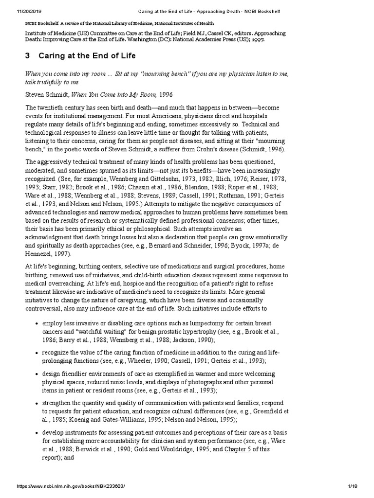 Caring at The End of Life - Approaching Death - NCBI Bookshelf PDF ...